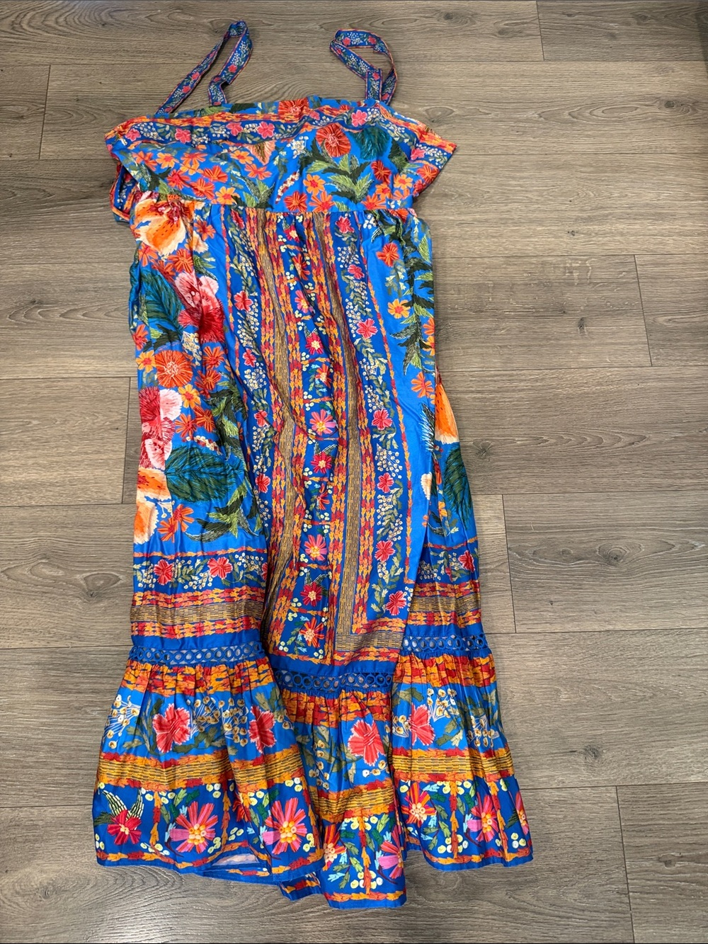 FARM Rio Royal Blue Floral Maxi Dress with Orange & Green Details